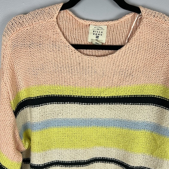 Billabong Seeing Stripes Cotton Cropped Oversized Sweater Medium Peach Cream - Picture 3 of 12